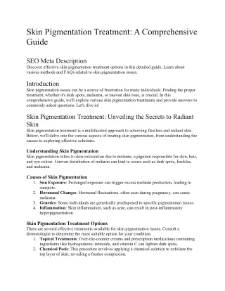 Pigmentation Skin Treatment