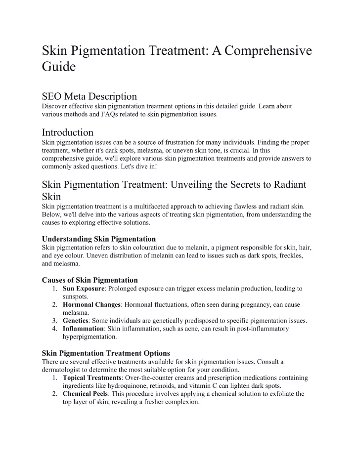 skin pigmentation treatment a comprehensive guide