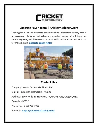 Concrete Paver Rental | Cricketmachinery.com