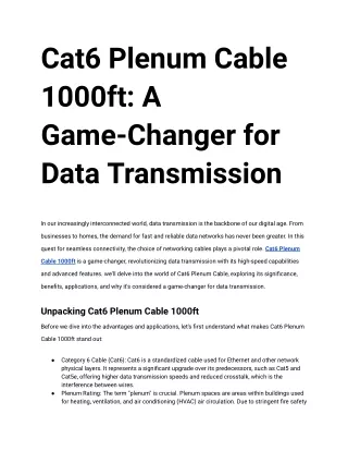 Cat6 Plenum Cable 1000ft A Game Changer for Data Transmission