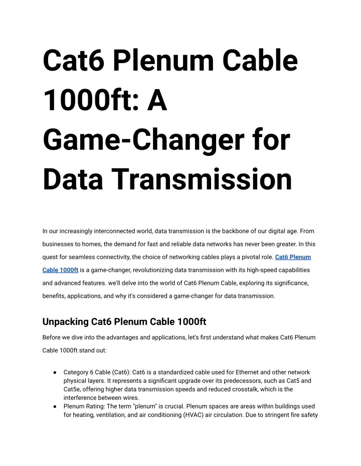 cat6 plenum cable 1000ft a game changer for data