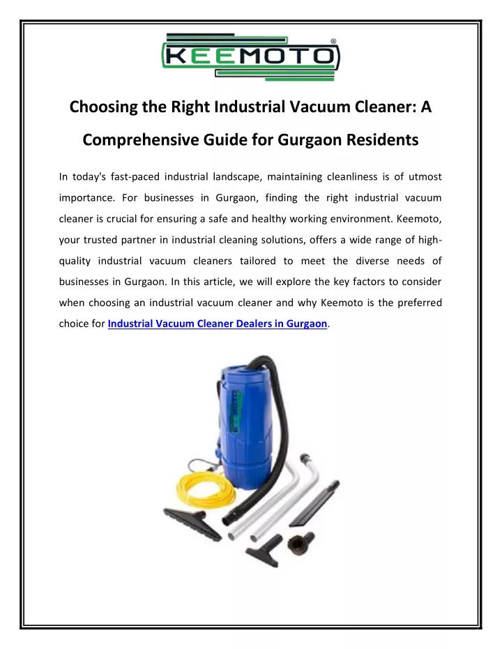 choosing the right industrial vacuum cleaner a
