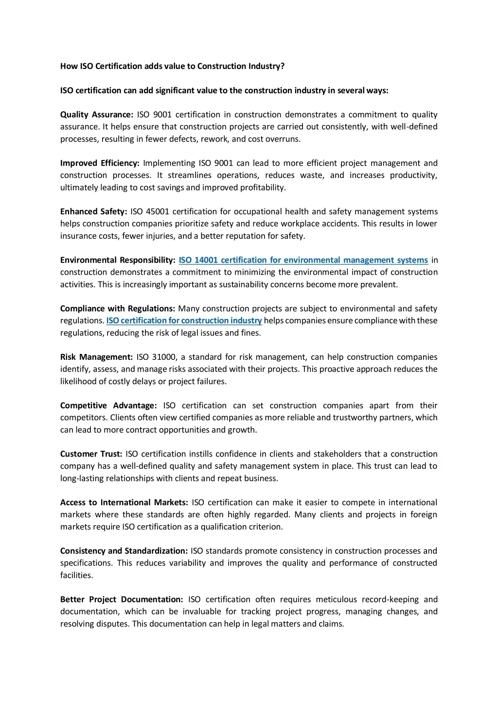 PPT - How does ISO Certification adds value to Construction Industry ...