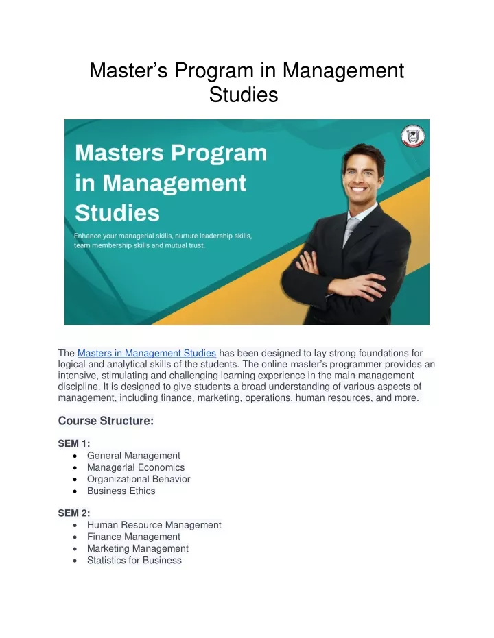 master s program in management studies