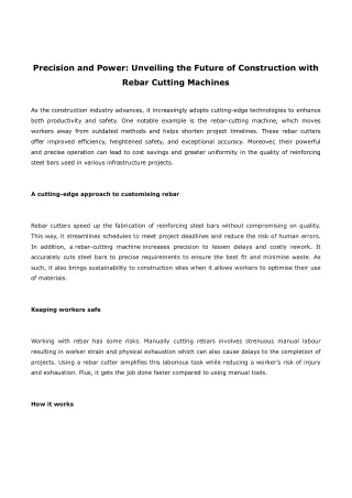 Precision and Power Unveiling the Future of Construction with Rebar Cutting Machines