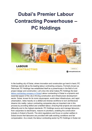 Labour Contracting company in Dubai