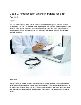 Get a GP Prescription Online in Ireland for Birth Control
