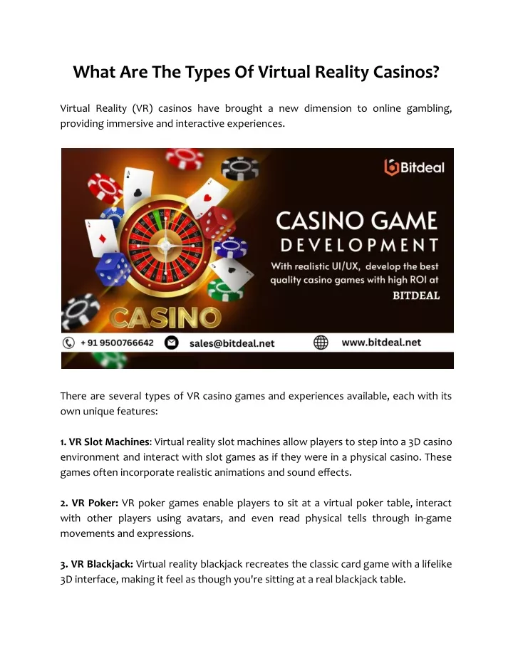 what are the types of virtual reality casinos