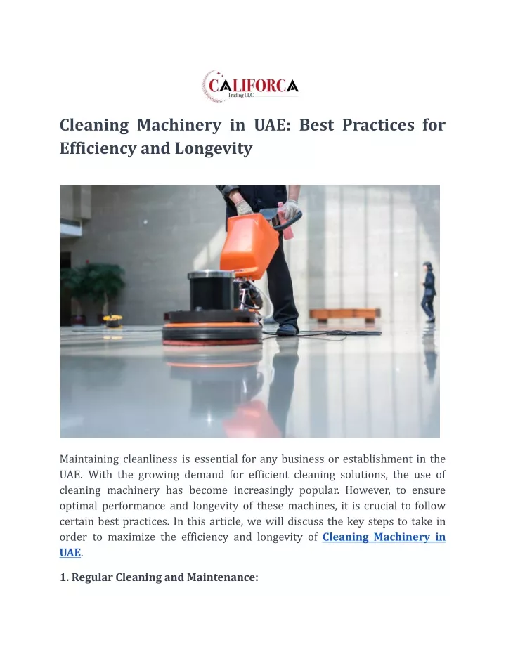 cleaning machinery in uae best practices