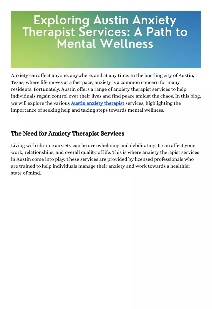 exploring austin anxiety therapist services