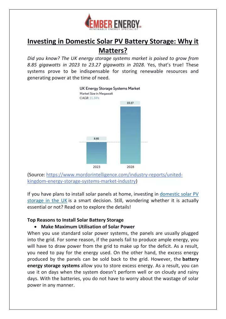 investing in domestic solar pv battery storage