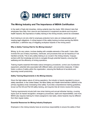 The Mining Industry and The Importance of MSHA Certification - www.impactsafetyinc.com