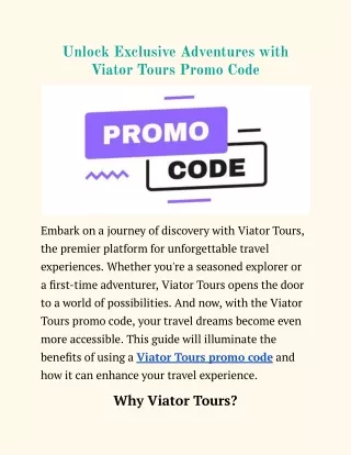 Unlock Exclusive Adventures with Viator Tours Promo Code