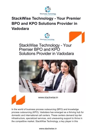 StackWise Technology - Your Premier BPO and KPO Solutions Provider in Vadodara