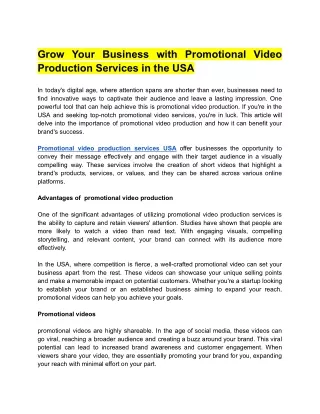 Grow Your Business with Promotional Video Production Services in the USA
