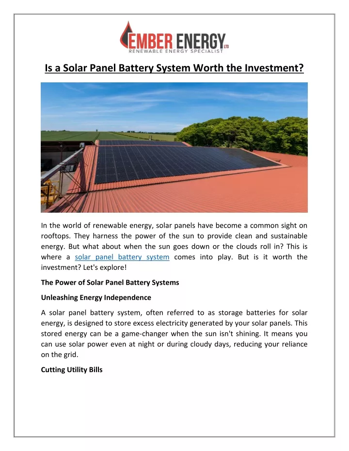 Solar System With Battery Storage: Unleashing the Power of the Sun