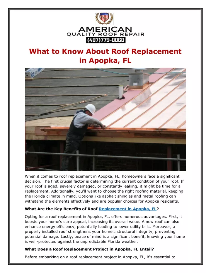 what to know about roof replacement in apopka fl