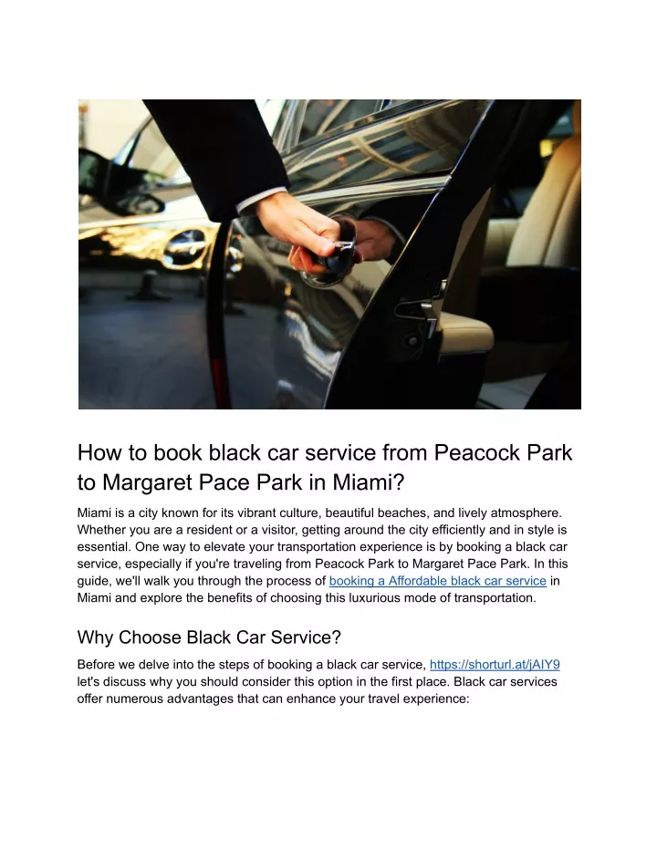 how to book black car service from peacock park