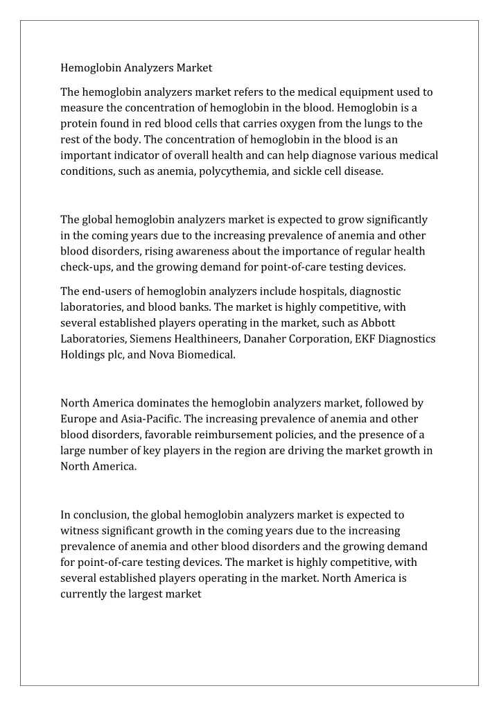 hemoglobin analyzers market