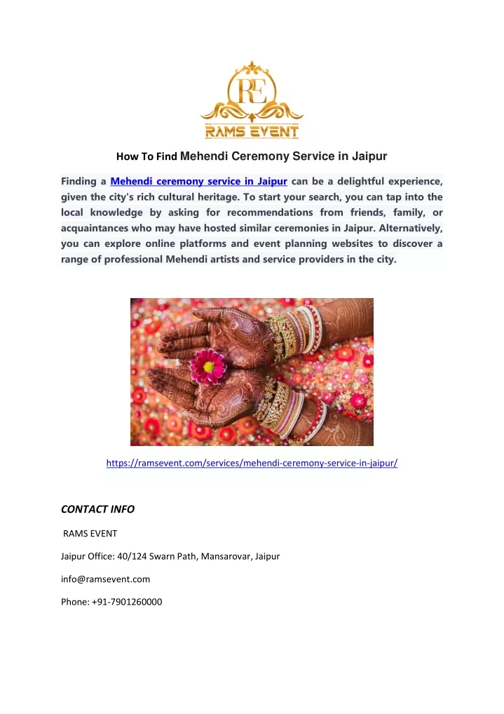 how to find mehendi ceremony service in jaipur