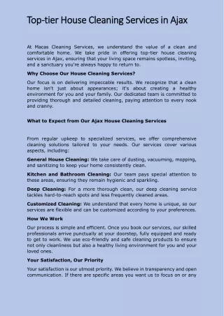 Top-tier House Cleaning Services in Ajax