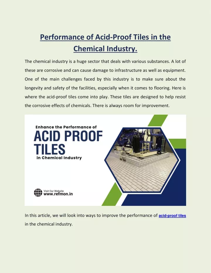 performance of acid proof tiles in the chemical