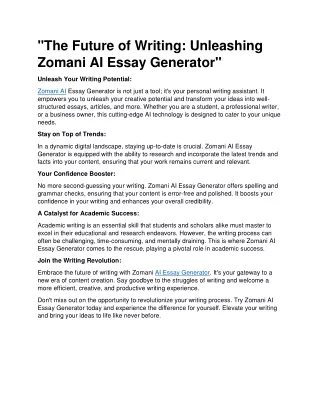 The Future of Writing Unleashing Zomani AI Essay Generator