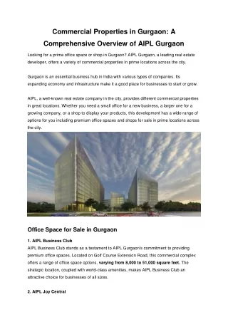 commercial properties in gurgaon a