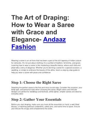 Want to learn, how to wear a saree? Easy Saree Drappinping by andaazfashion.com.