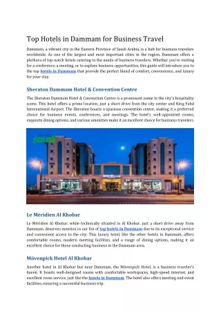 Top Hotels in Dammam for Business Travel
