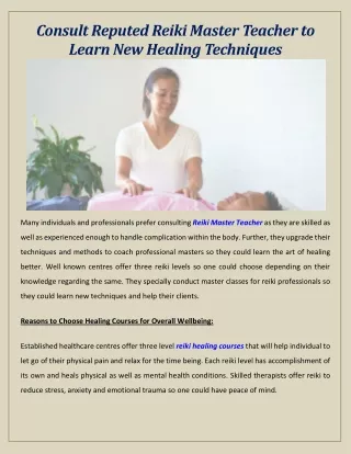 Consult Reputed Reiki Master Teacher to Learn New Healing Techniques