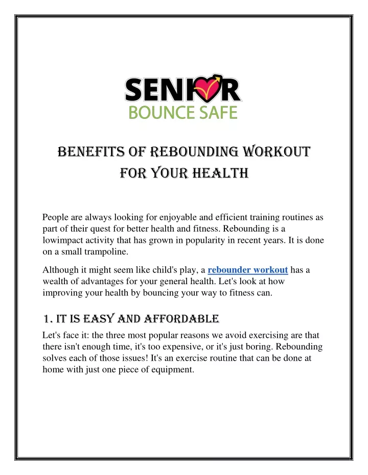 benefits of rebounding workout for your health