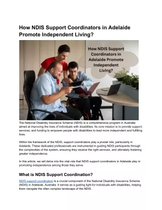 How NDIS Support Coordinators in Adelaide Promote Independent Living