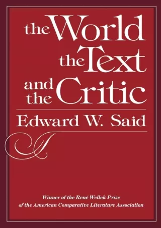 Read ebook [PDF]  The World, the Text, and the Critic