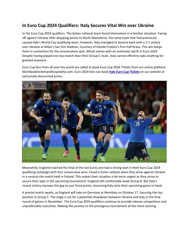 PPT In Euro Cup 2024 Qualifiers Italy Secures Vital Win over Ukraine