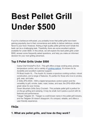 Best pellte Grill Under $500