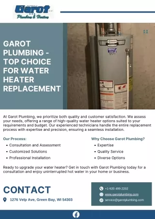 Garot Plumbing - Top Choice for Water Heater Replacement