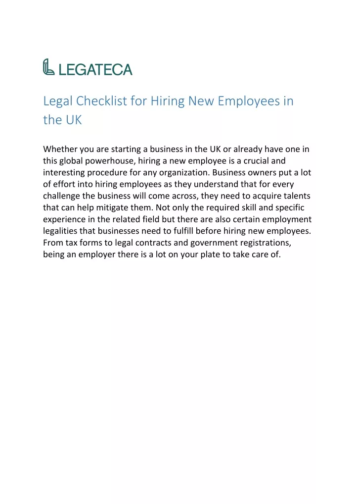 legal checklist for hiring new employees in the uk