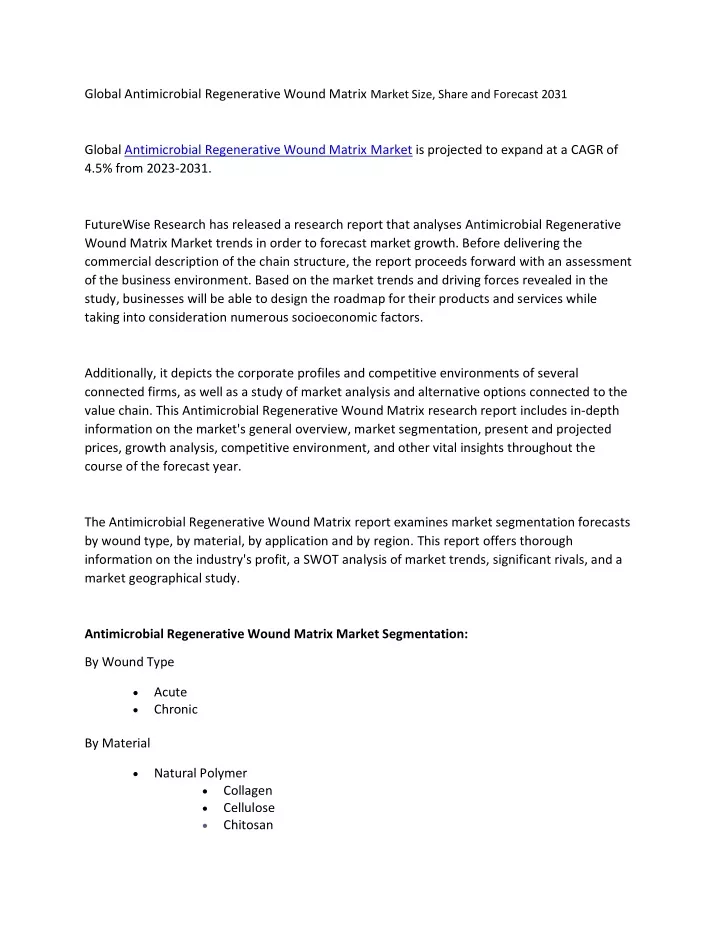 global antimicrobial regenerative wound matrix