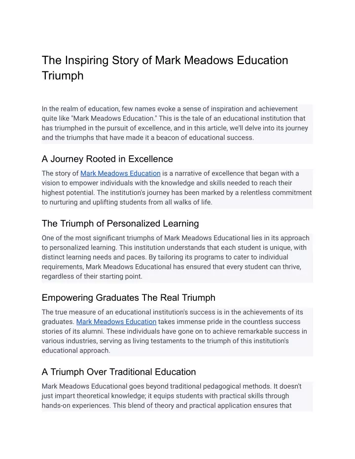 the inspiring story of mark meadows education