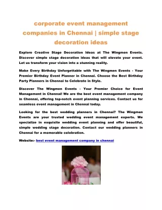 corporate event management companies in Chennai | simple stage decoration ideas