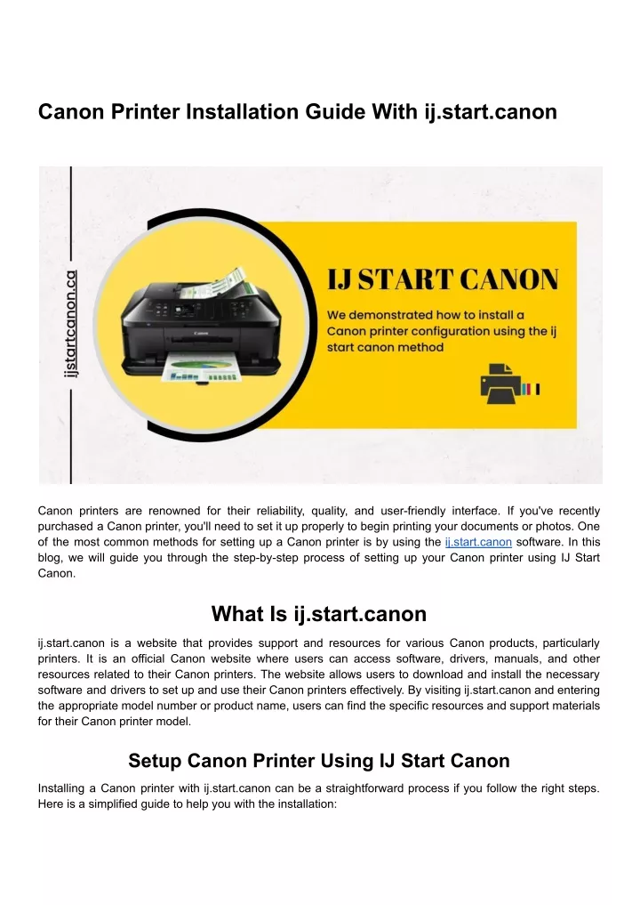 canon printer installation guide with ij start