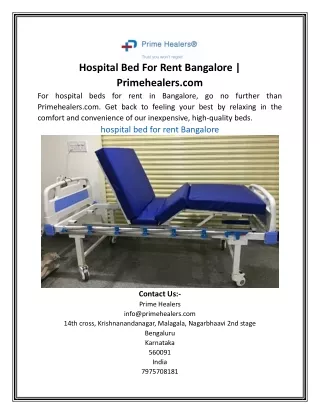 Hospital Bed For Rent Bangalore | Primehealers.com