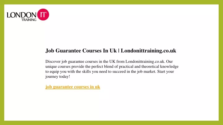 job guarantee courses in uk londonittraining