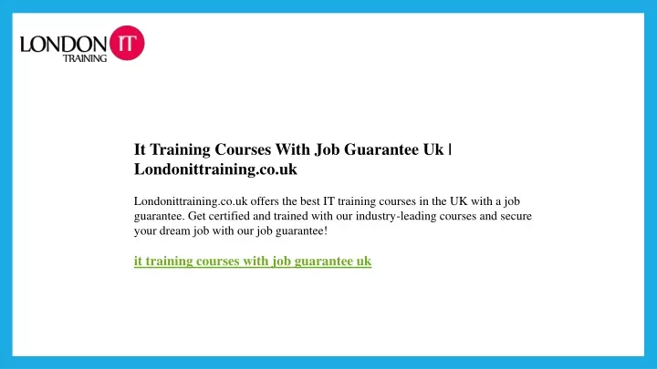it training courses with job guarantee