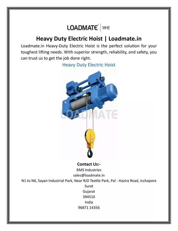 heavy duty electric hoist loadmate in loadmate