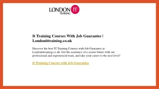 It Training Courses With Job Guarantee  Londonittraining.co.uk