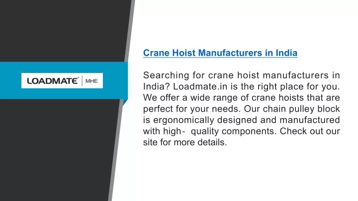 crane hoist manufacturers in india