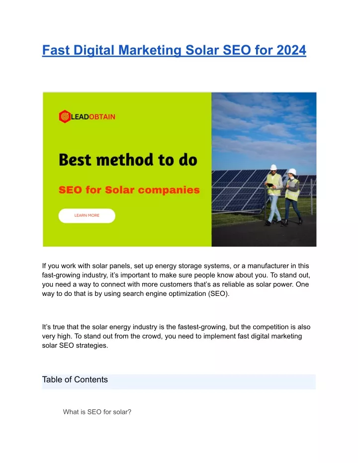 fast digital marketing solar seo for 2024