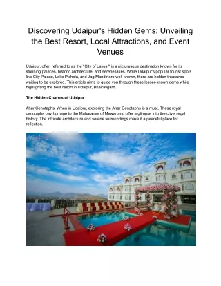 Discovering Udaipur's Hidden Gems_ Unveiling the Best Resort, Local Attractions, and Event Venues